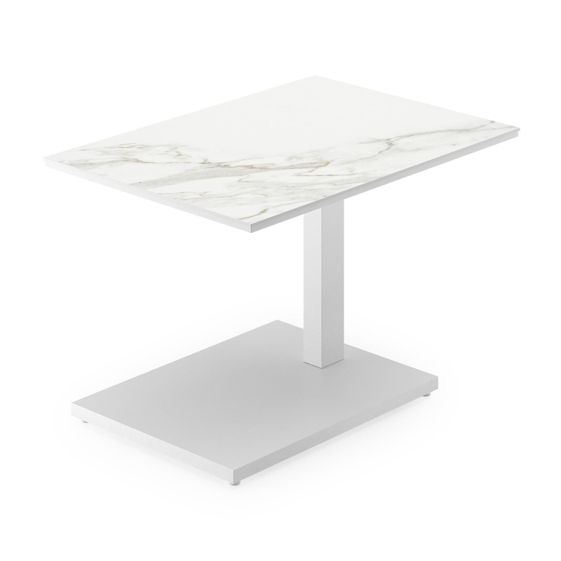 Cirello Pop up bijzettafel in wit aluminium en wit volkeramiek - L 70 x B 50 x H 44/66 cm