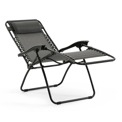 Set van 2 verstelbare Lira relaxstoelen in zwart staal en grijs textilene