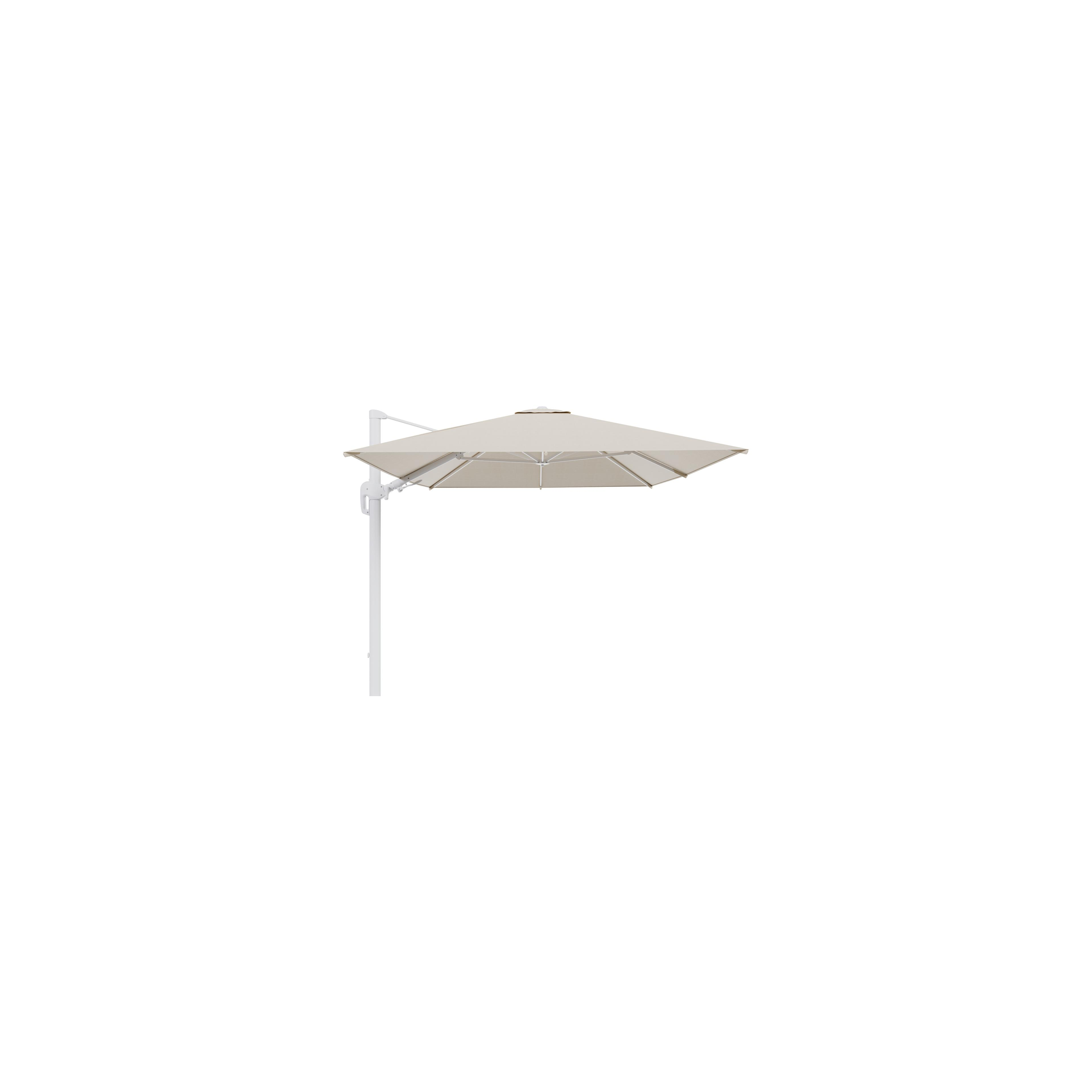 Rufina zweefparasol met tiltfunctie in wit aluminium met beige all weather sunbrella® premium parasoldoek - L1 350 x L2 250 cm (zonder voet)