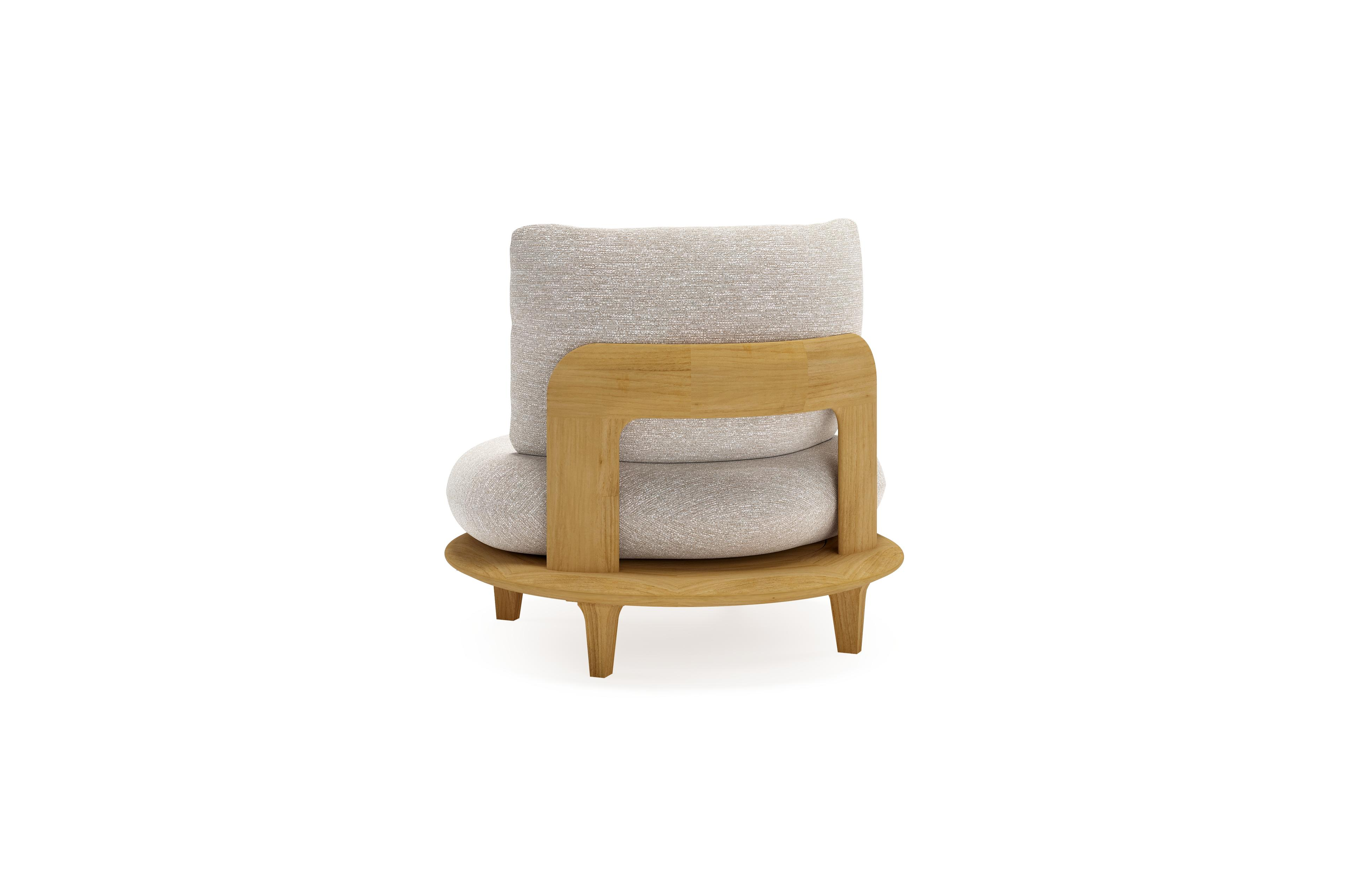 Bomero loungestoel in teak met tundra sand all weather sunbrella® luxe kussen