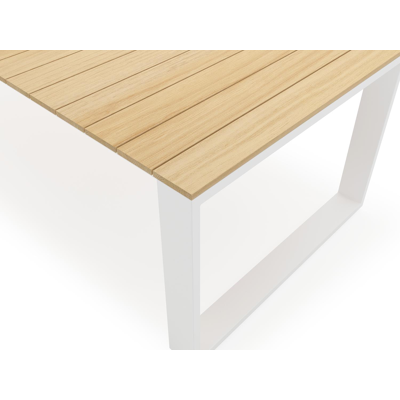 Table de jardin Verato en aluminium blanc et teck - Lg 280 x Larg. 110 x H 76.5 cm