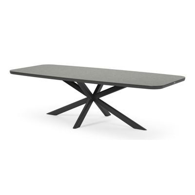 Pamplona tuintafel bootvorm in zwart aluminium en sintered stone grijs - L 270 x B 115 x H 72.5 cm