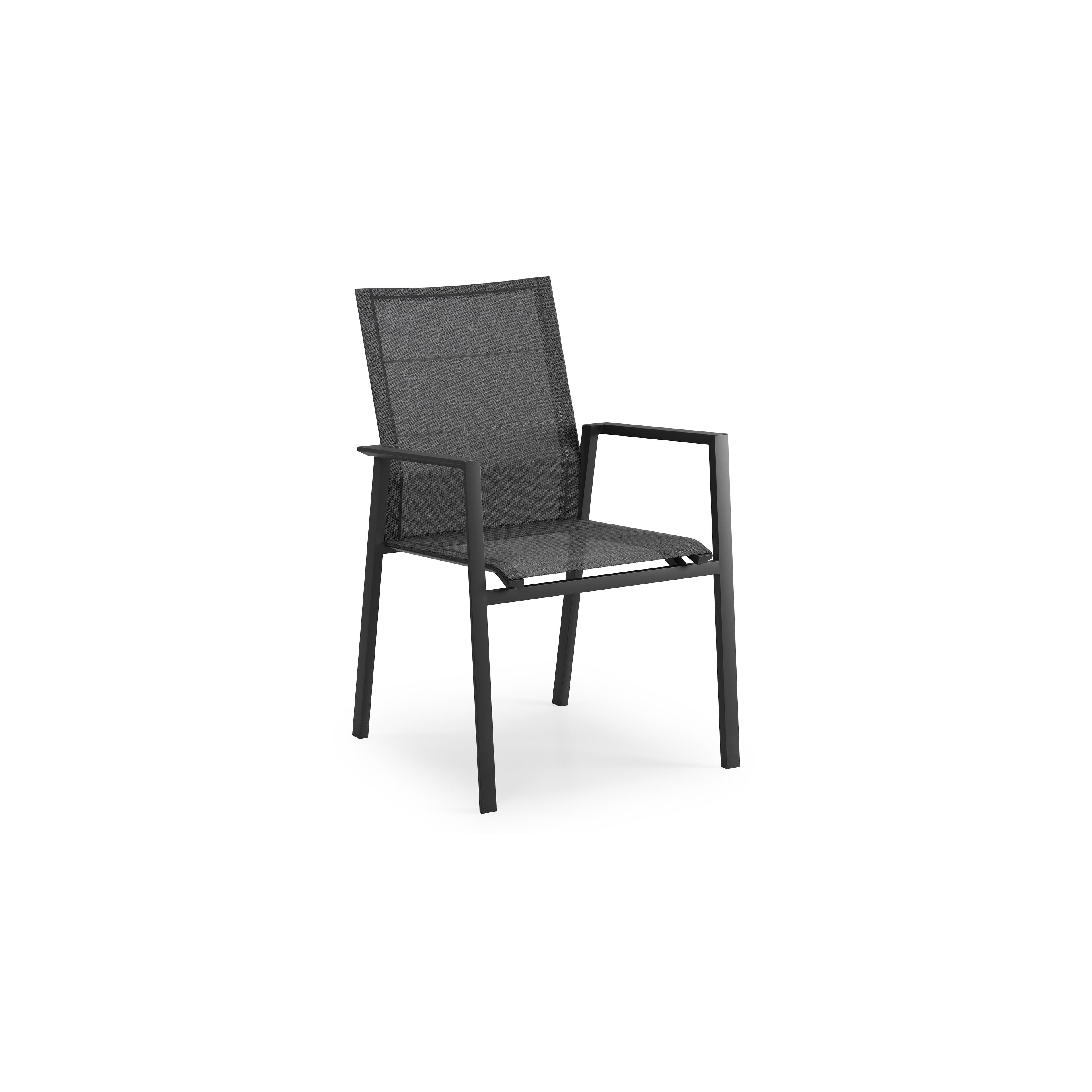 Cirello stapelbare tuinstoel in zwart aluminium en zwart textilene