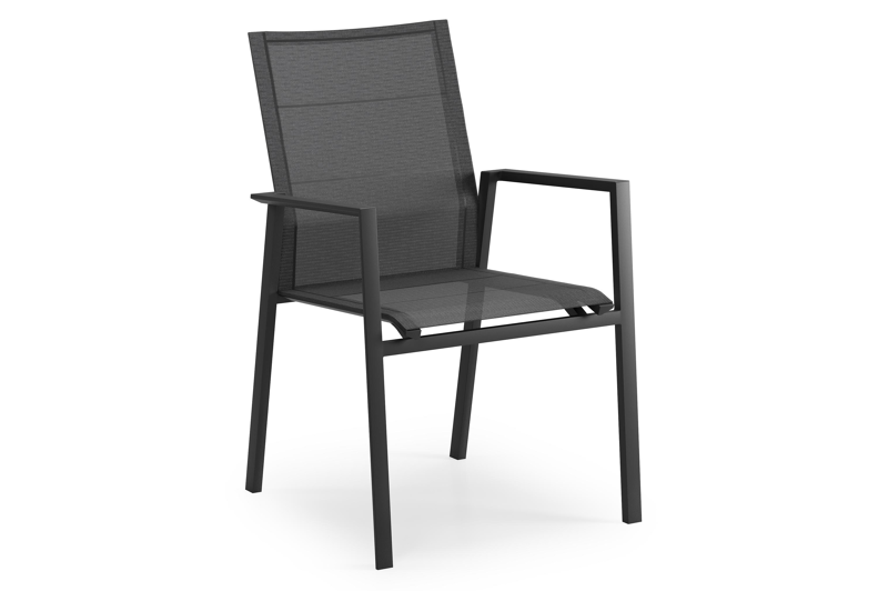 Cirello stapelbare tuinstoel in zwart aluminium en zwart textilene