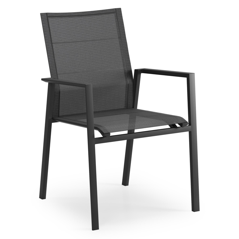 Cirello stapelbare tuinstoel in zwart aluminium en zwart textilene