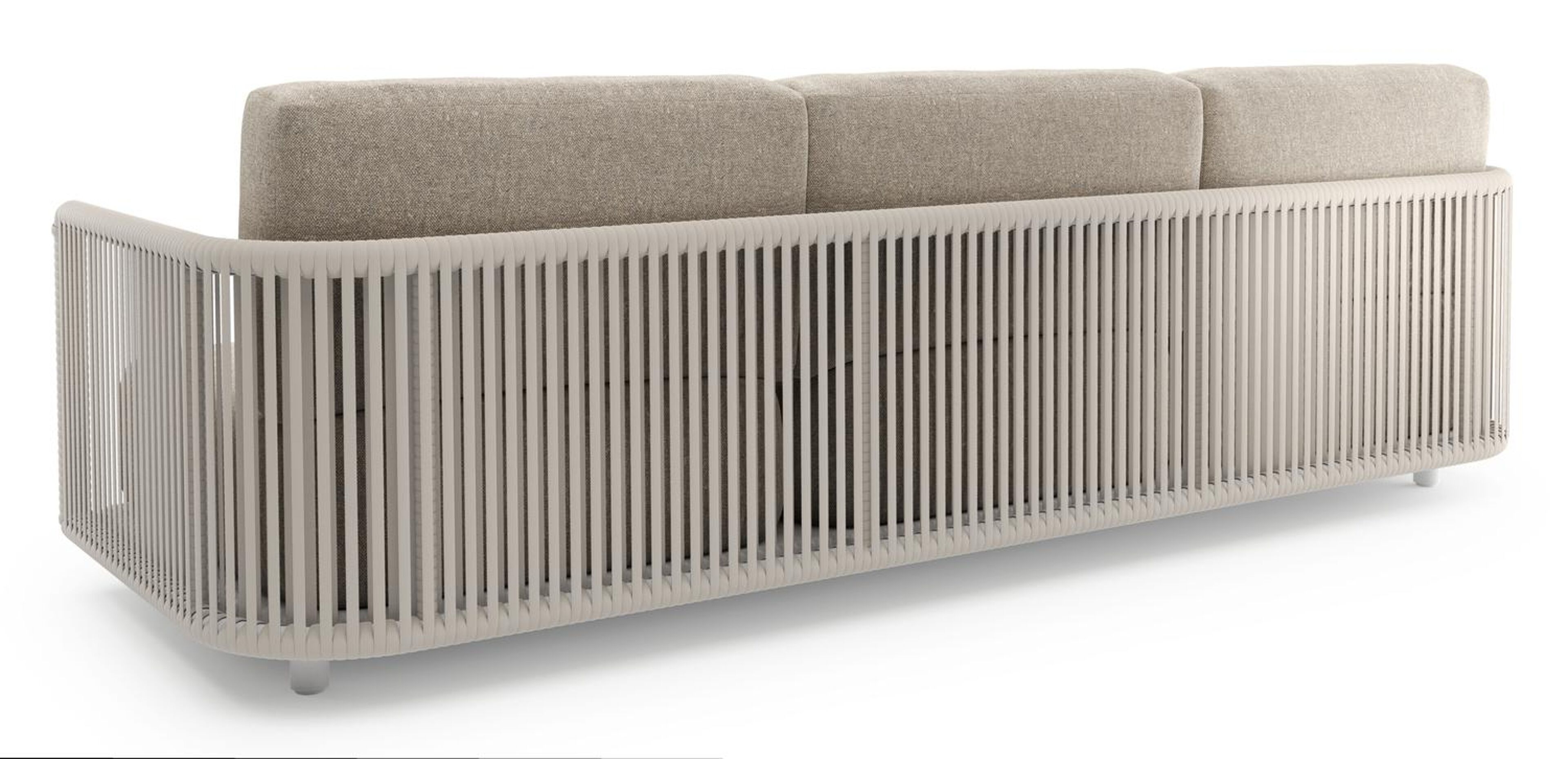 Organo loungeset in wit aluminium en beige verticaal geweven luxe vlakke rope met chartres pewter all weather sunbrella® luxe kussens