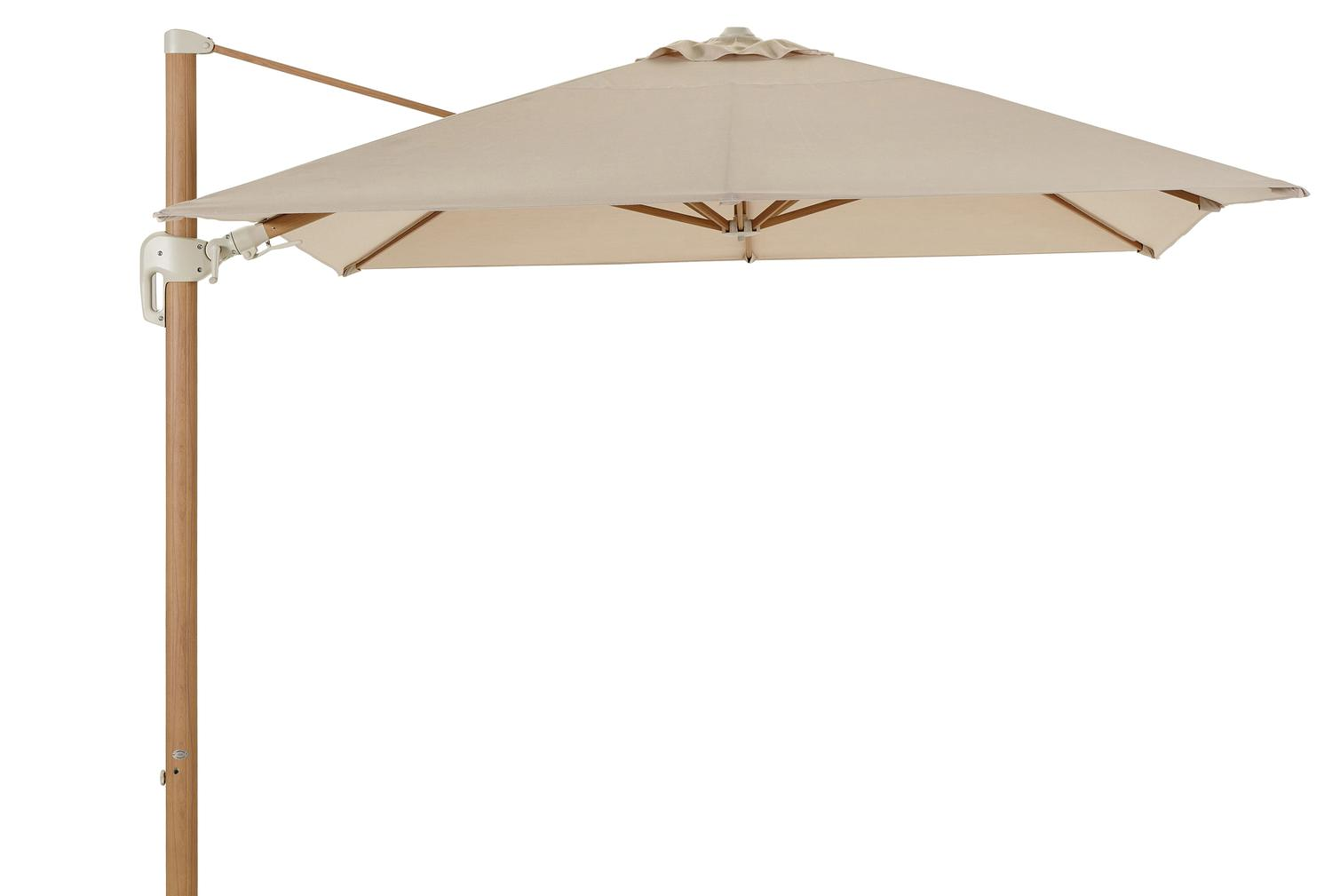 Rufina zweefparasol met tiltfunctie in houtlook met beige all weather sunbrella® premium parasoldoek - L1 400 x L2 300 cm (zonder voet)