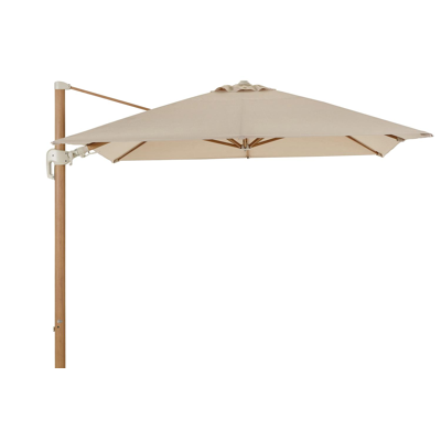 Parasol pendant Rufina avec fonction tilt en aspect de bois avec toile de parasol en all weather sunbrella® premium beige - Lg.1 400 x Lg.2 300 cm (sans pied de parasol)