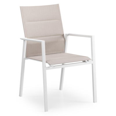 Cirello stapelbare tuinstoel in wit aluminium en beige dubbele textilene