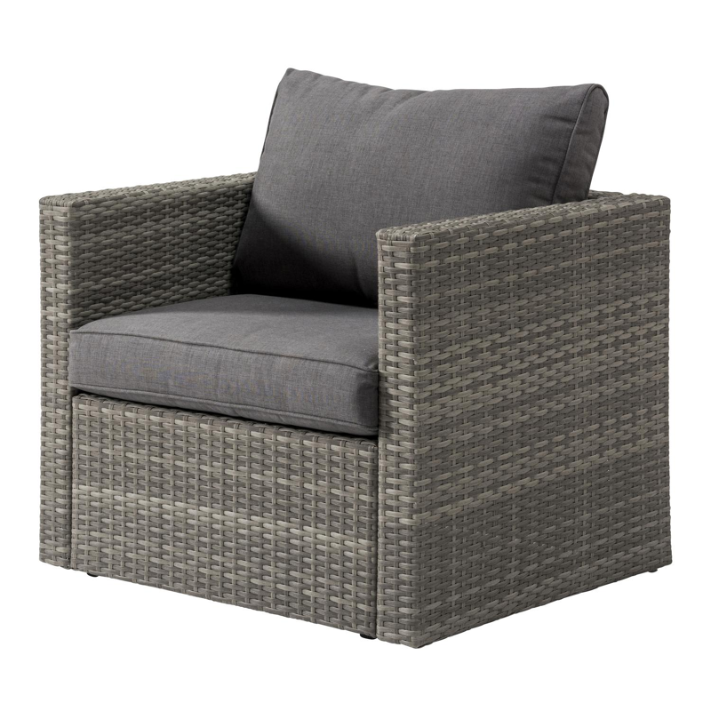 Fauteuil de jardin Gio 1-pl en aluminium gris et résine tressée gris avec coussin en polyester gris