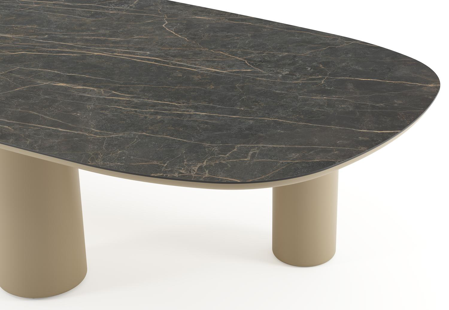 Amico tuintafel bombo xl in beige aluminium en volkeramiek Black Obsession - L 320 x B 148 x H 73.5 cm