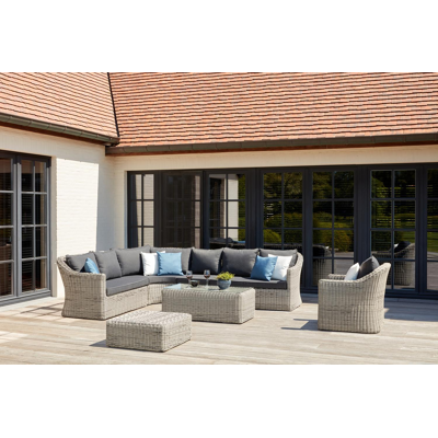 Salon de jardin d'angle Borello en résine tressée gris en gris weather+ softtouch