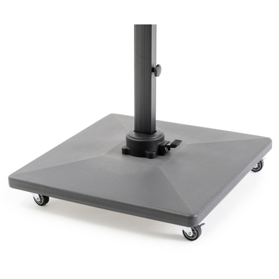 Avola zweefparasol met tiltfunctie in zwart aluminium met grijs polyester parasoldoek - L1: 300 x L2: 200 cm (met voet)