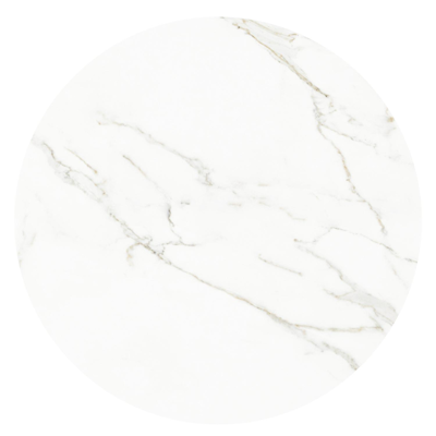 Table de jardin Fano ronde en aluminium noir et céramique pleine Calacatta - Diam. 85 x Haut. 75 cm