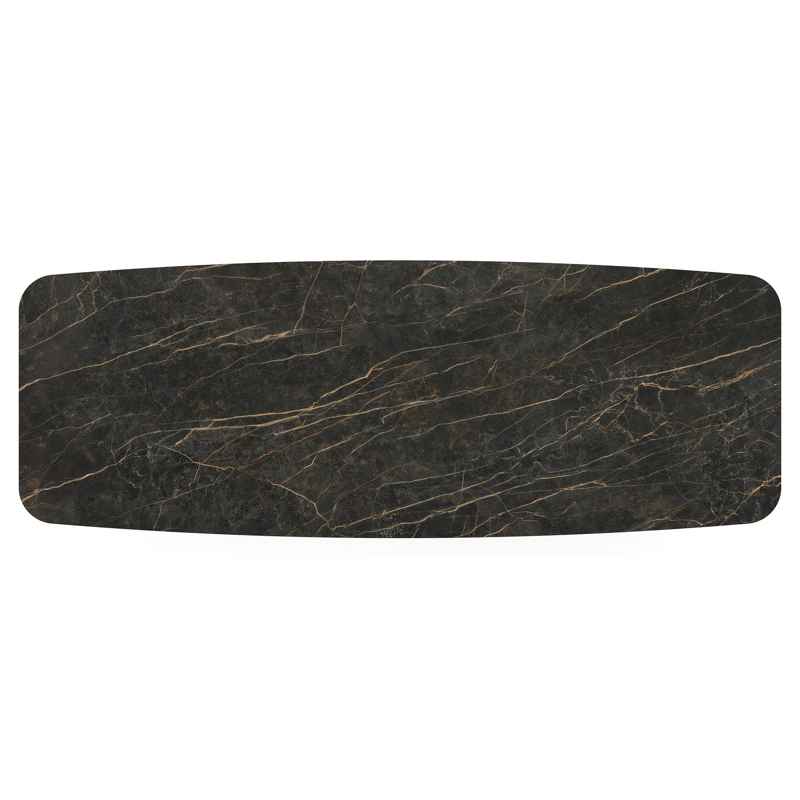 Table de jardin Pagino forme de bateau en aluminium blanc et céramique pleine Black Obsession - Lg. 315 x Lrg. 115 x Haut. 73 cm