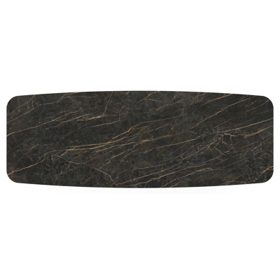 Table de jardin Pagino forme de bateau en aluminium blanc et céramique pleine Black Obsession - Lg. 315 x Lrg. 115 x Haut. 73 cm