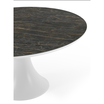 Table de jardin Fano ronde en aluminium blanc et céramique pleine Black Obsession - Diam. 148 x Haut. 75 cm