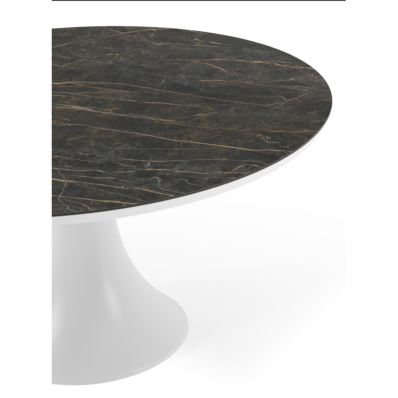 Table de jardin Fano ronde en aluminium blanc et céramique pleine Black Obsession - Diam. 148 x Haut. 75 cm