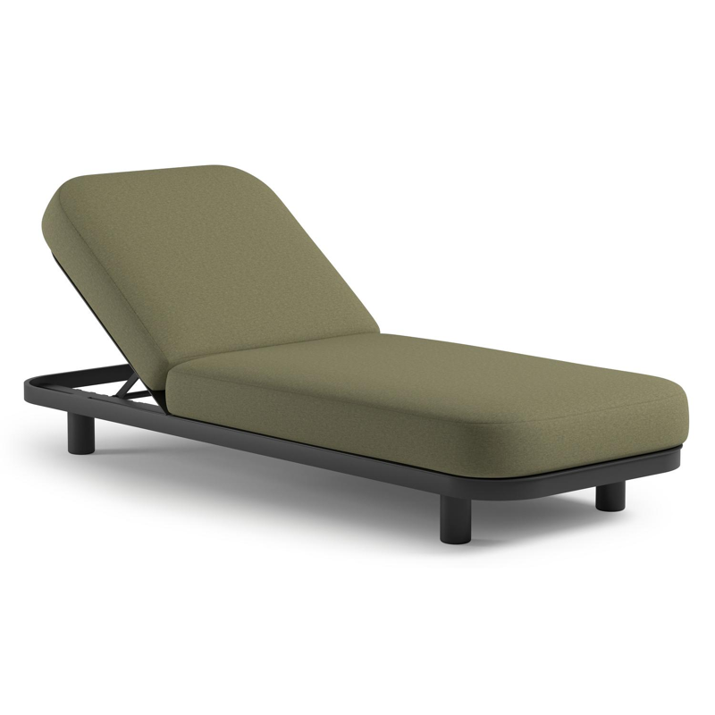 Chaise longue réglable Donato en aluminium noir et coussin en all weather Sunbrella® luxe heritage leaf