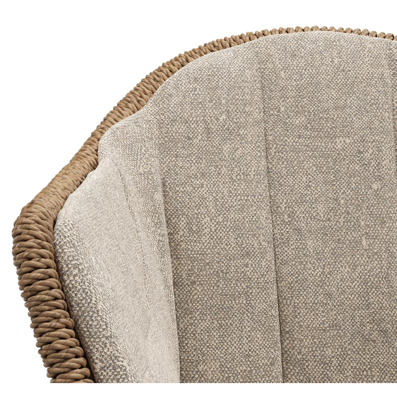 Pagino tuinstoel in zwart aluminium en bruin ronde wicker met zitkussen in All Weather Sunbrella® Luxe Chartres Pewter