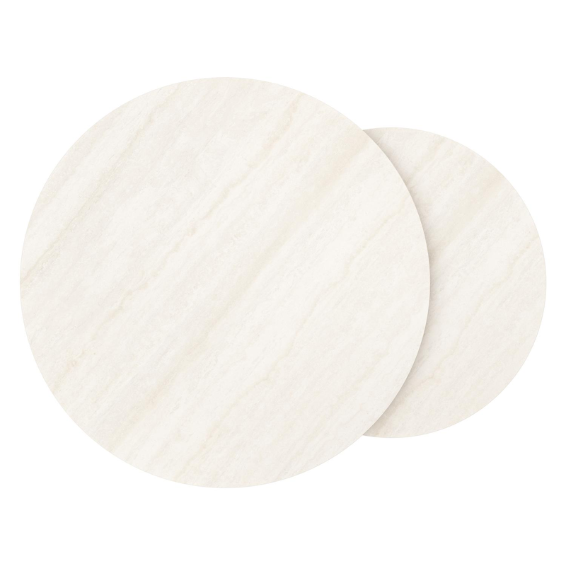 Ensemble de 2 tables d'appoint Fano ronde en noir aluminium et céramique pleine Travertino Bianco - Diam. 85 x Haut. 35 cm