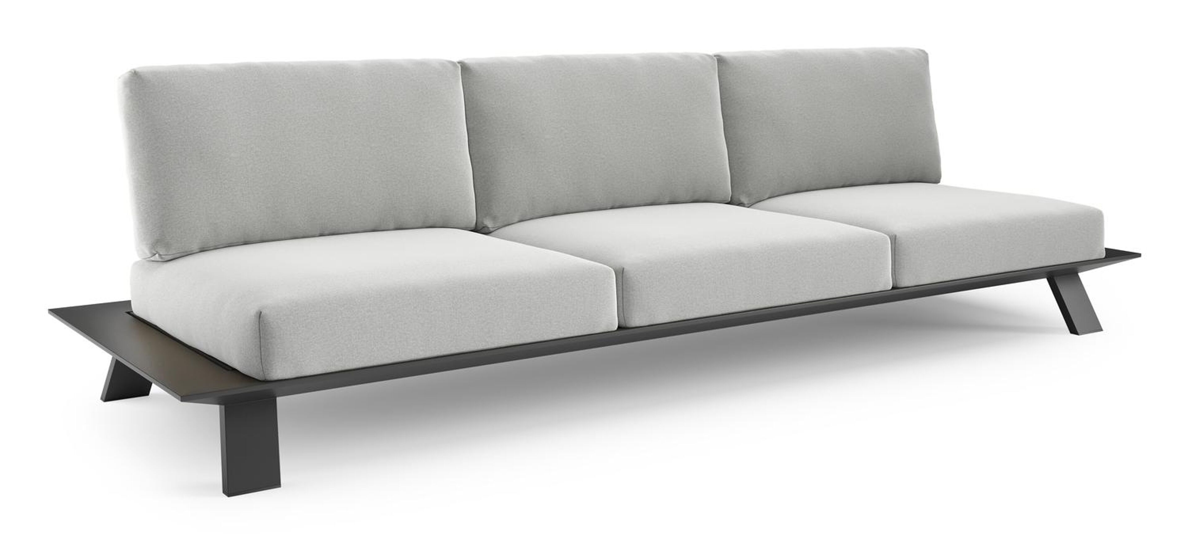 Canapé de jardin Cesano en aluminium noir et coussin en all weather Sunbrella® luxe natte grey chine