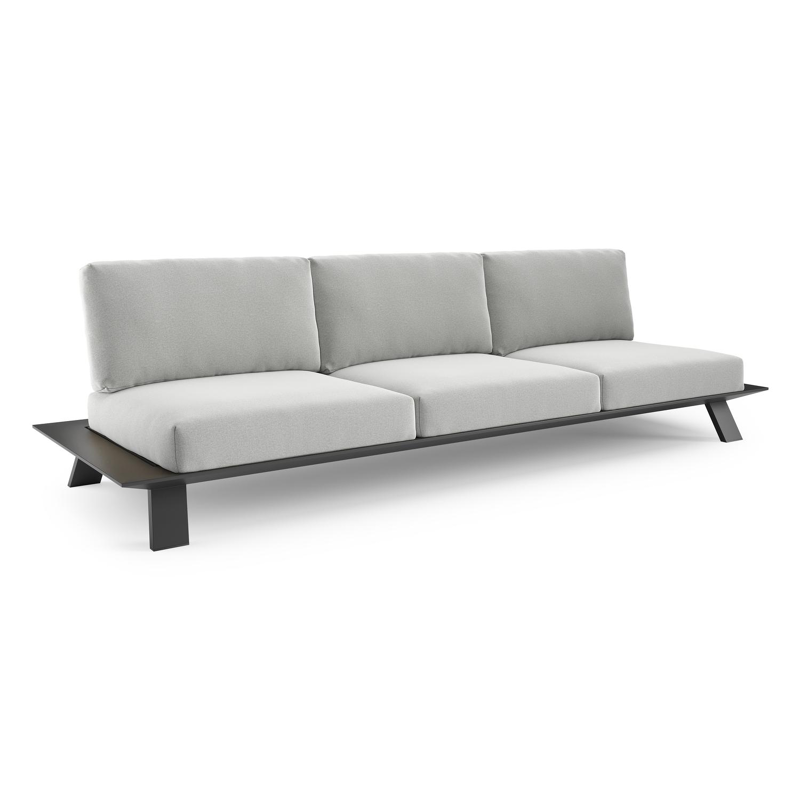 Canapé de jardin Cesano en aluminium noir et coussin en all weather Sunbrella® luxe natte grey chine