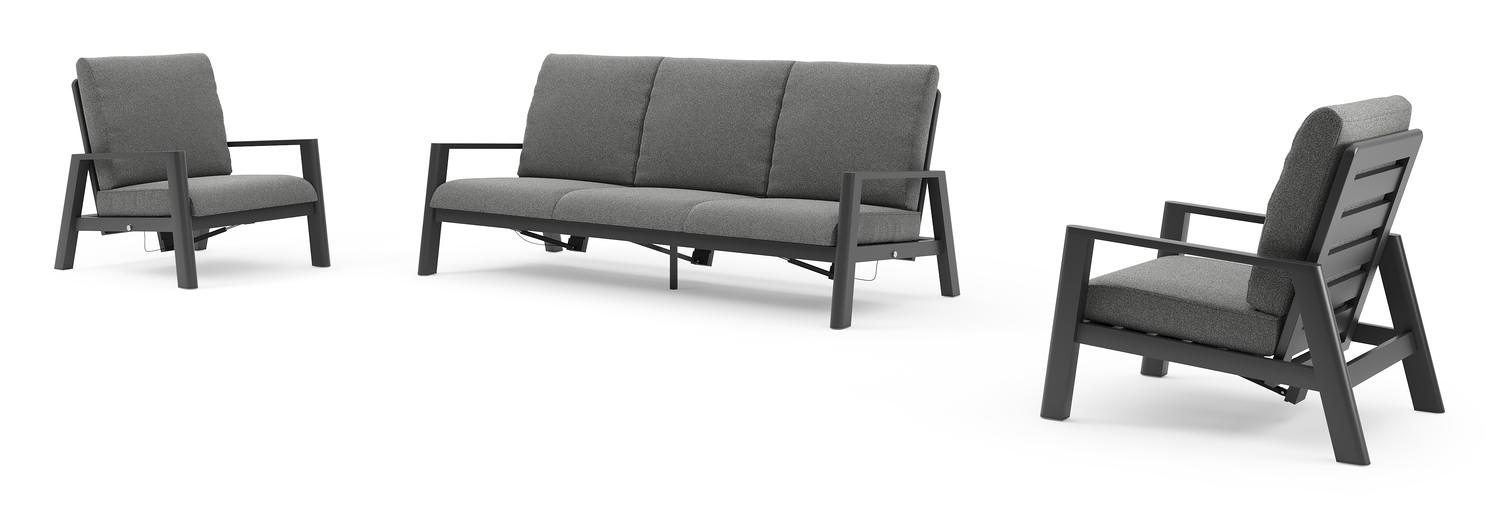 Cirello loungeset in zwart aluminium met catania black all weather cosytica kussen