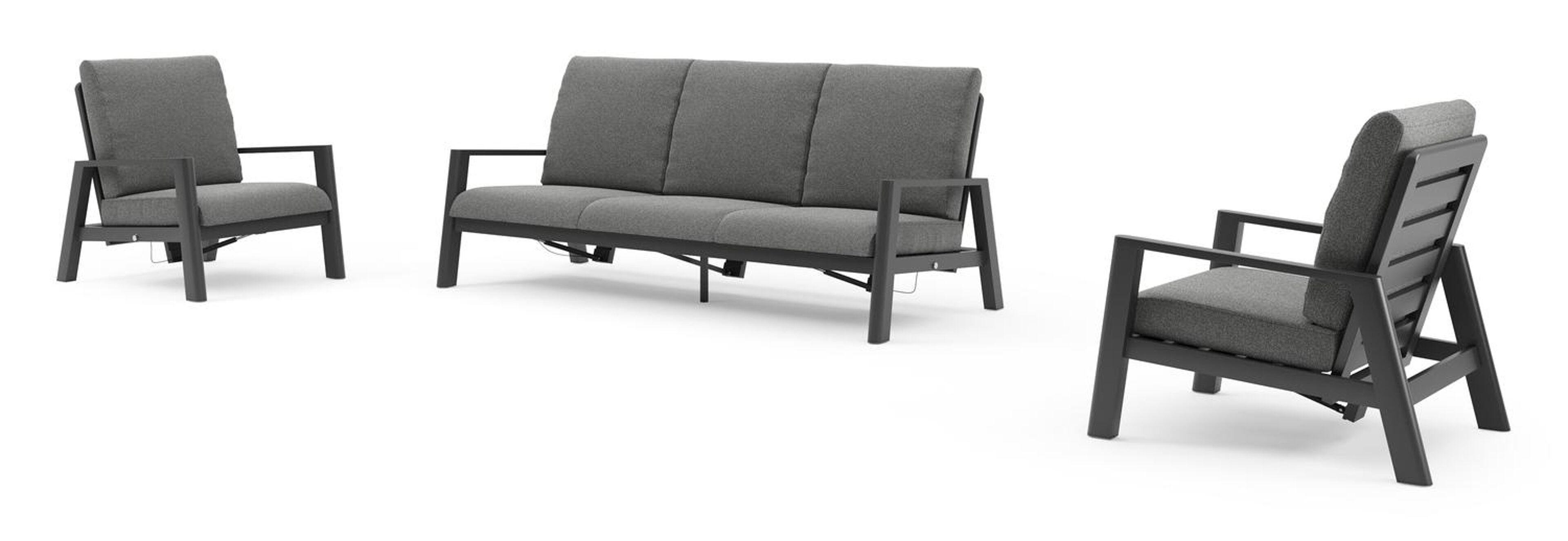 Salon de jardin Cirello en aluminium noir et coussins en all weather cosytica catania black