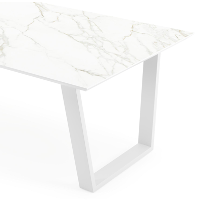 Pagino tuintafel in wit aluminium en volkeramiek calacatta - L 240 x B 100 x H 74,5 cm