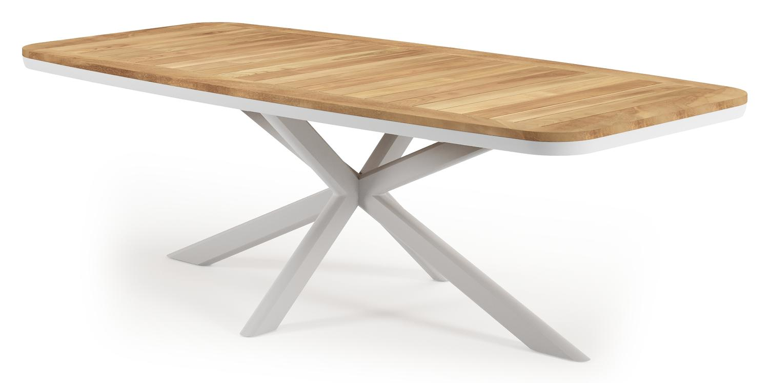 Pamplona bootvormige tuinset in wit aluminium en teak natural finish met 6 Cosa tuinstoelen