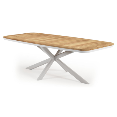 Pamplona tuintafel bootvorm in wit aluminium en teak natural finish - L 240 x B 110 x H 72 cm