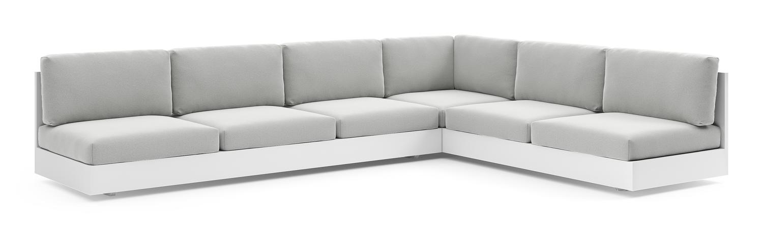 Como loungehoek in wit aluminium met natte grey chine all weather sunbrella® luxe kussen