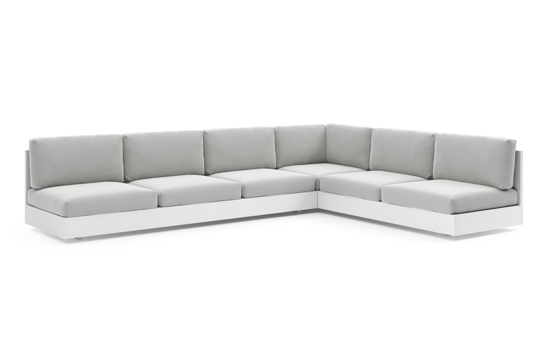 Como loungehoek in wit aluminium met natte grey chine all weather sunbrella® luxe kussen