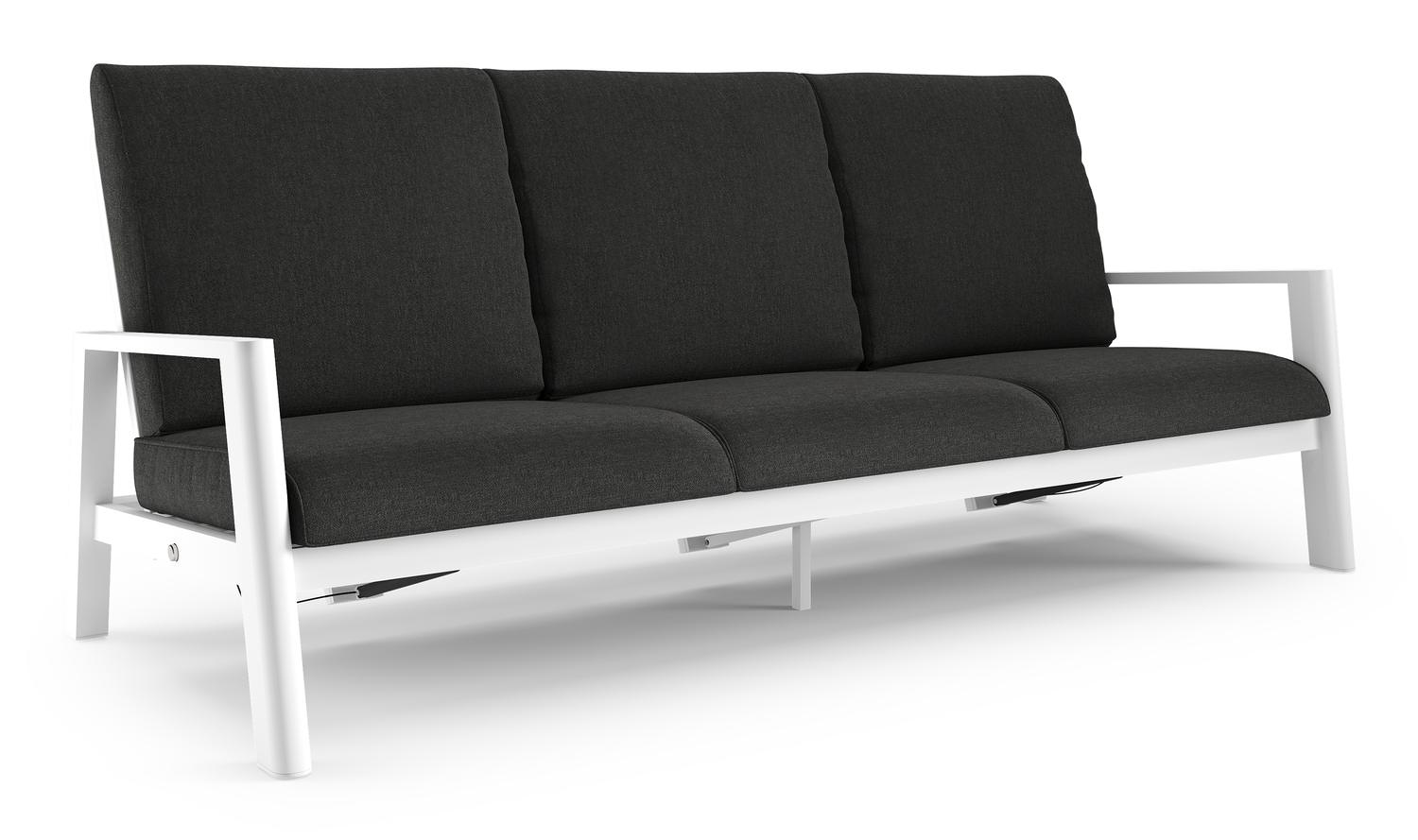 Canapé de jardin Cirello en aluminium blanc et coussins en all weather sunbrella® luxe chartres sooty