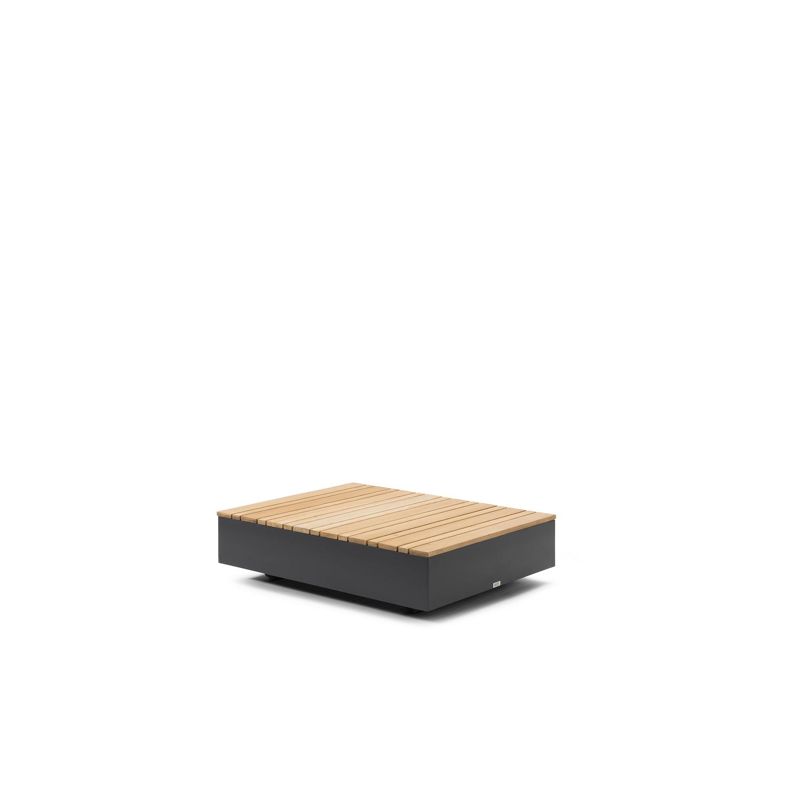 Como bijzettafel in zwart aluminium en naturel teak - B 70 x D 80 x H 20 cm