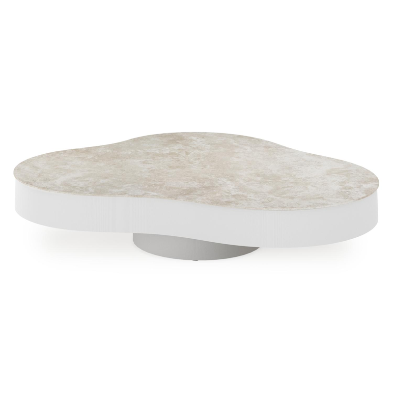 Lomano loungetafel in wit aluminium en volkeramiek Rapolano - L 131 x B 108 x H 8 cm