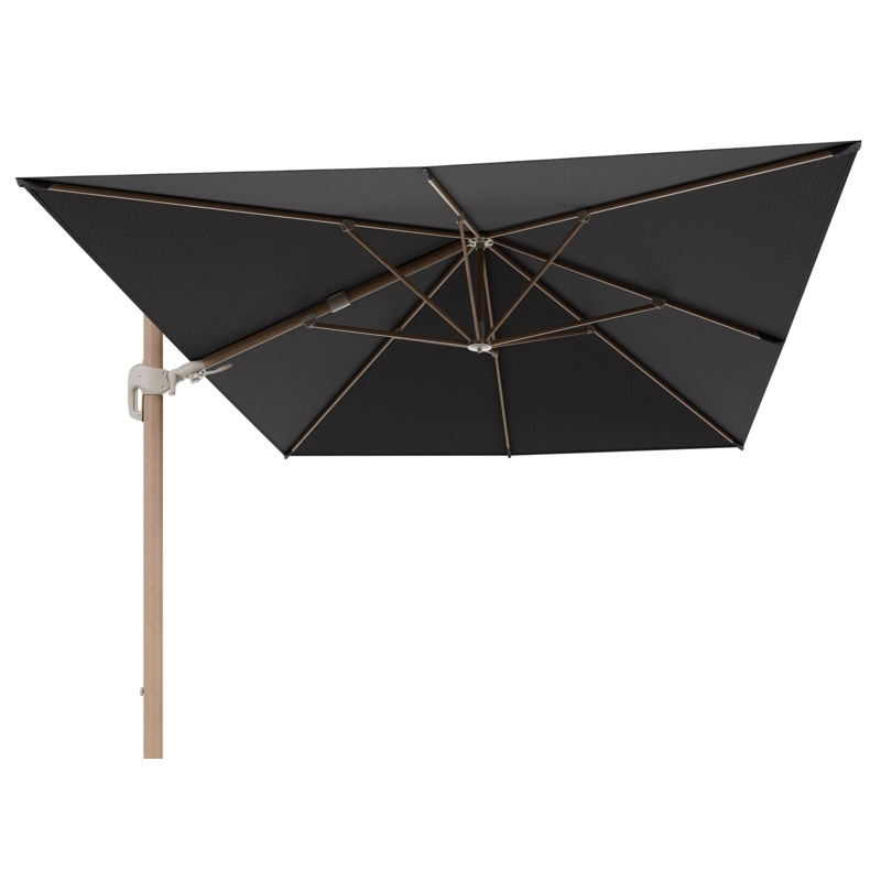 Parasol pendant Rufina avec fonction tilt en aluminium aspect de bois et toile de parasol en All Weather Solica Firenze Tunder  - Lg.1 400 x Lg.2 300 cm (sans pied de parasol