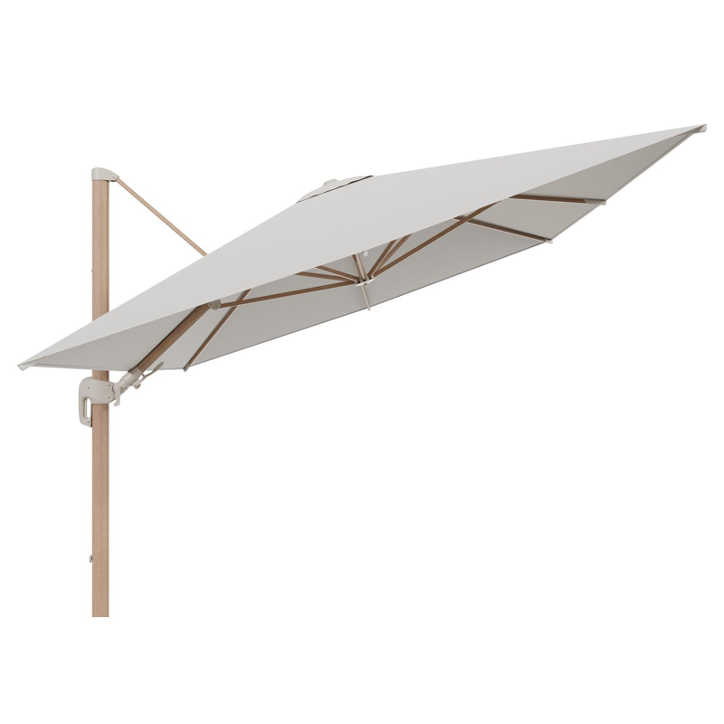 Rufina zweefparasol tiltfunctie in houtlook aluminium en parasoldoek in All Weather Sunbrella® Luxe Lopi Marble  - L1 400 x L2 300 cm (zonder voet)