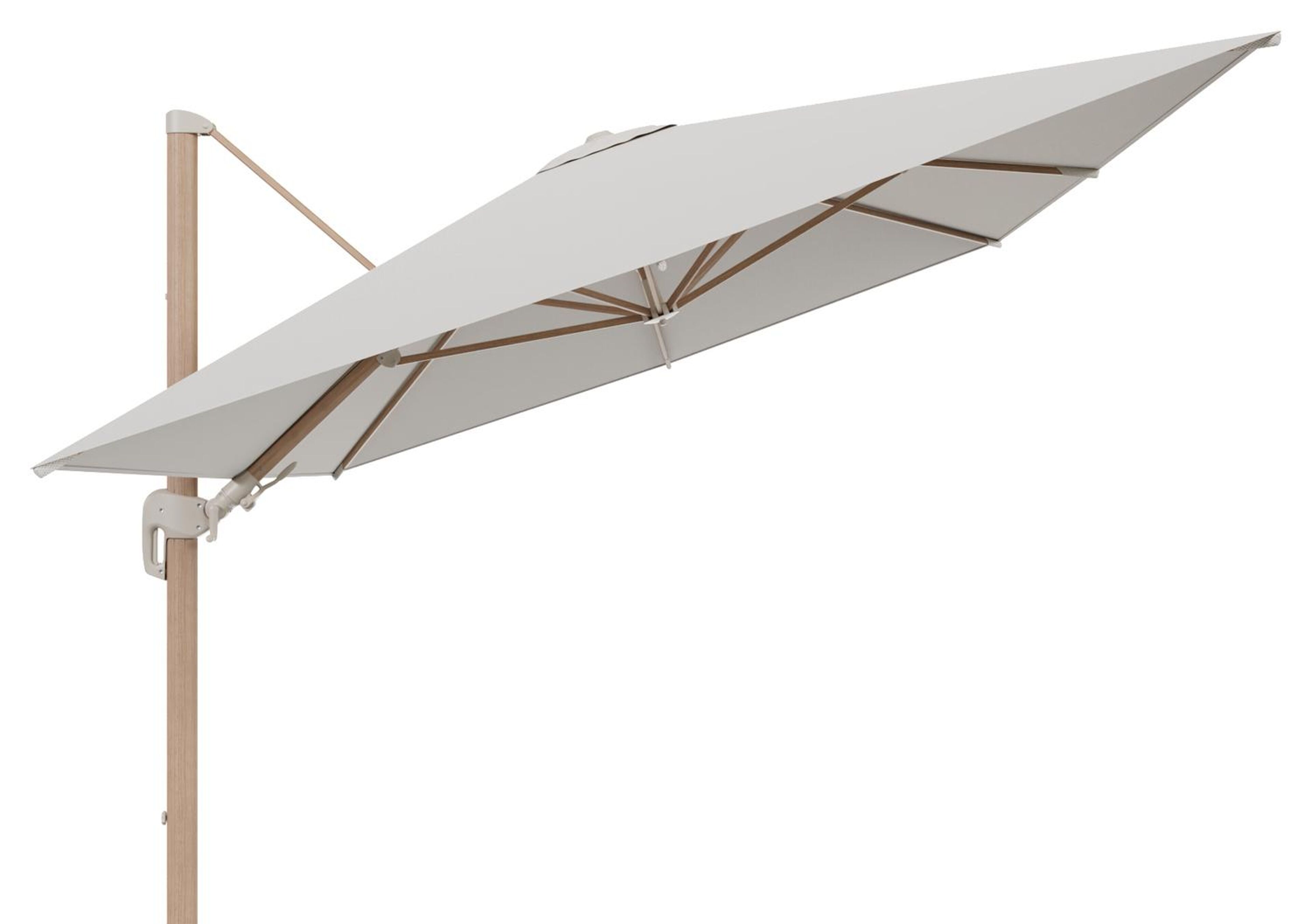 Rufina zweefparasol tiltfunctie in houtlook aluminium en parasoldoek in All Weather Sunbrella® Luxe Lopi Marble  - L1 400 x L2 300 cm (zonder voet)