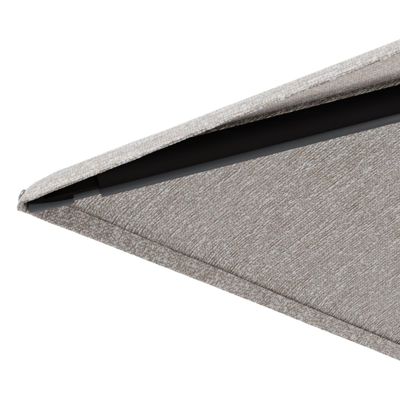 Minore zweefparasol met tiltfunctie in zwart aluminium en Tundra Sand All Weather Sunbrella® Luxe parasoldoek - L1 280 x L2: 370 cm met parasolvoet Minore 260 kg met wielen