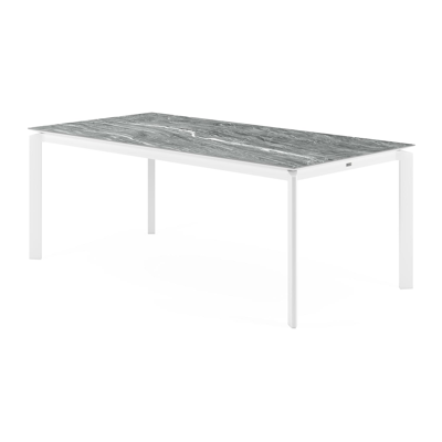 Table de jardin Cirello en aluminium blanc et ceramique pleine mar del plata - Lg. 200 x Larg. 100 x H 75,6 cm