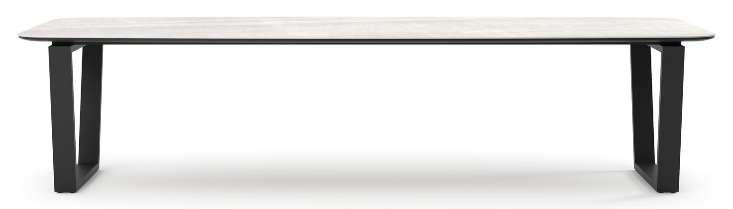 Table de jardin Pagino forme de bateau en aluminium noir et céramique pleine Taj Mahal - Lg. 315 x Lrg. 115 x Haut. 73 cm