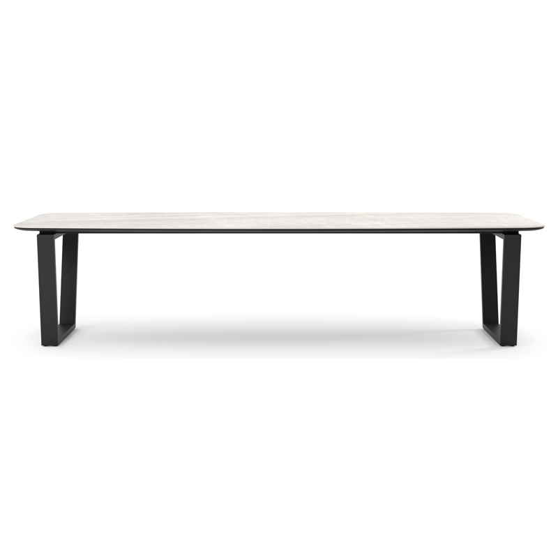 Table de jardin Pagino forme de bateau en aluminium noir et céramique pleine Taj Mahal - Lg. 315 x Lrg. 115 x Haut. 73 cm