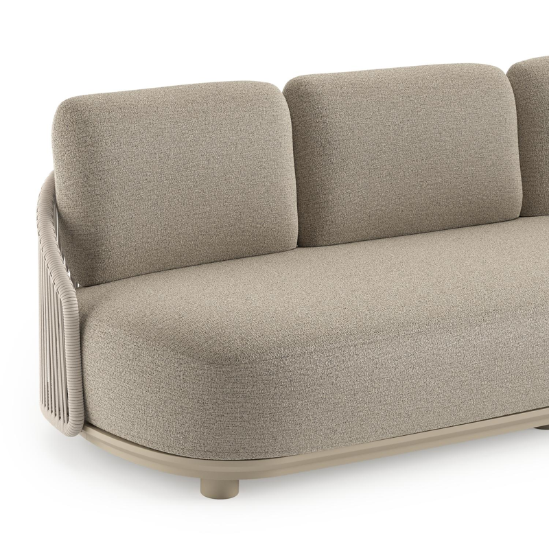 Vadelo loungebank in beige aluminium en beige verticaal geweven ronde rope met catania beige all weather cosytica kussen