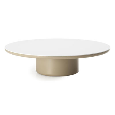 Amico loungetafel rond in beige aluminium en volkeramiek Arctic White - Dia. 110 x H 28 cm