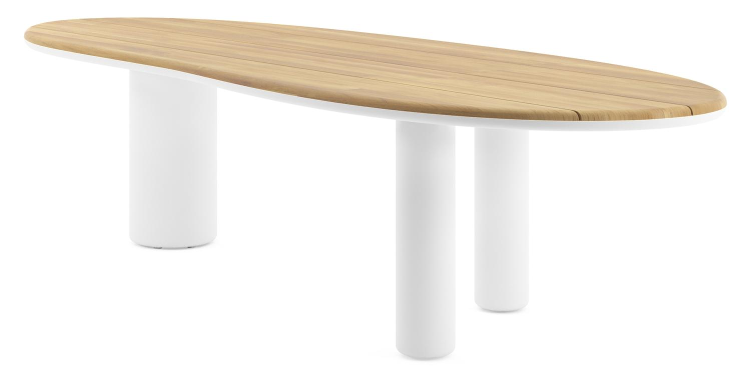 Amico tuintafel organisch in wit aluminium en teak - L 320 x B 120 x H 73.5 cm