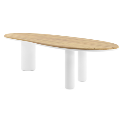 Amico tuintafel organisch in wit aluminium en teak - L 320 x B 120 x H 73.5 cm