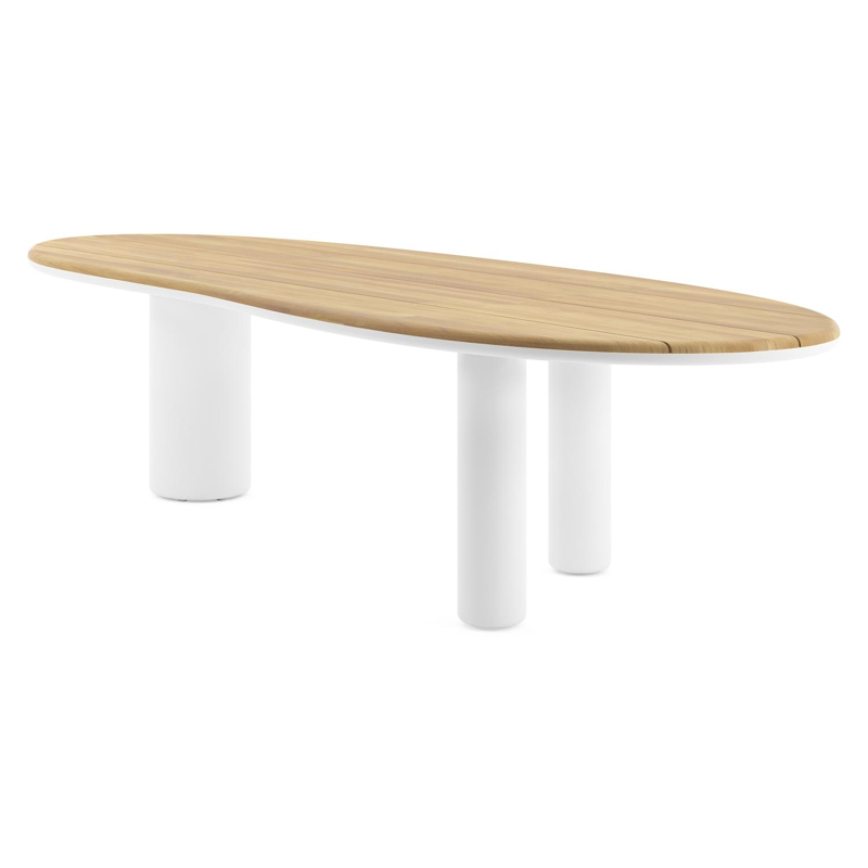 Amico tuintafel organisch in wit aluminium en teak - L 320 x B 120 x H 73.5 cm