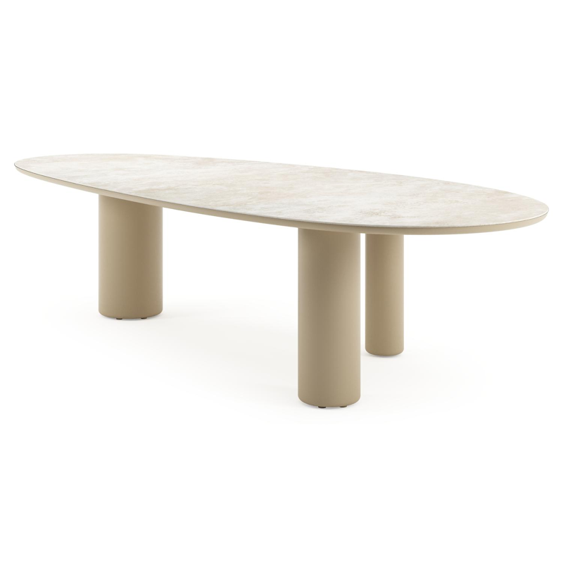 Table de jardin Amico mangue en aluminium beige et céramique pleine Rapolano - Lg. 320 x Lrg. 140 x Haut. 74 cm